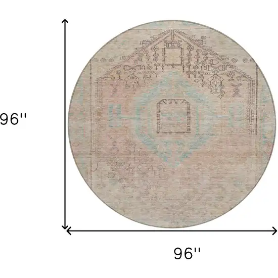8' Pink And Sky Blue Round Oriental Washable Indoor Outdoor Area Rug Photo 8