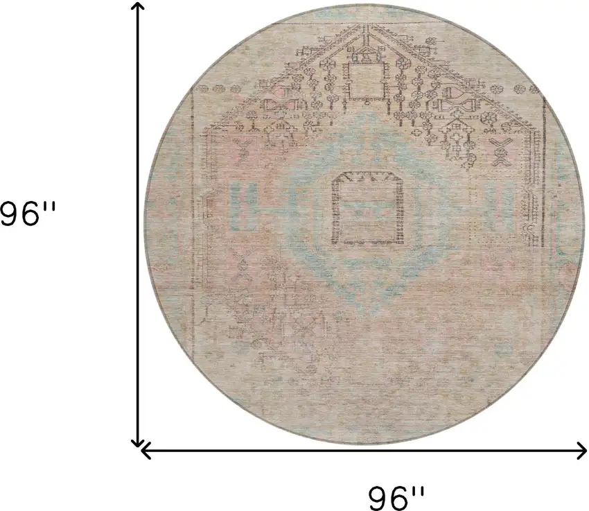 8' Pink And Sky Blue Round Oriental Washable Indoor Outdoor Area Rug Photo 8