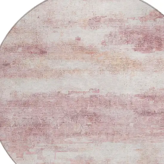 8' Pink And Tan Round Abstract Washable Indoor Outdoor Area Rug Photo 7