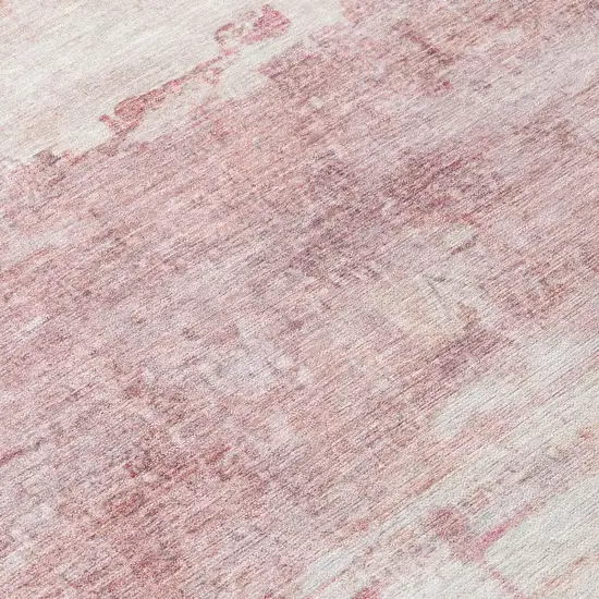 8' Pink And Tan Round Abstract Washable Indoor Outdoor Area Rug Photo 4