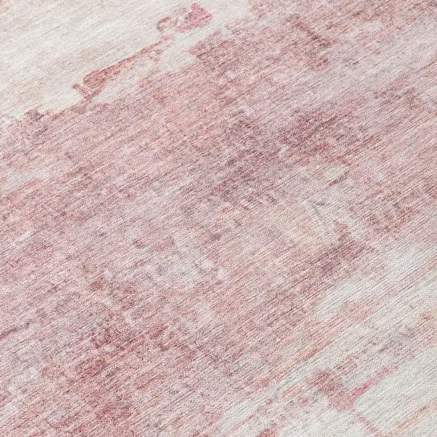 8' Pink And Tan Round Abstract Washable Indoor Outdoor Area Rug Photo 4