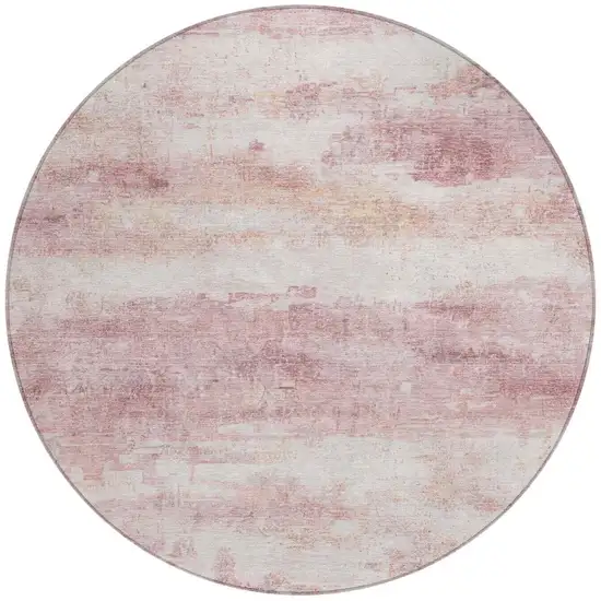 8' Pink And Tan Round Abstract Washable Indoor Outdoor Area Rug Photo 1