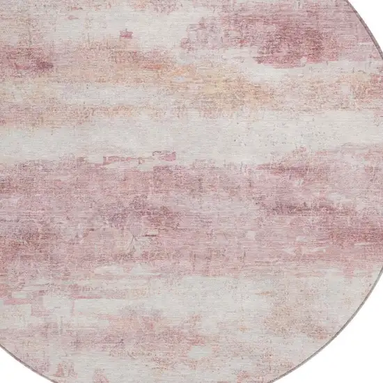8' Pink And Tan Round Abstract Washable Indoor Outdoor Area Rug Photo 8