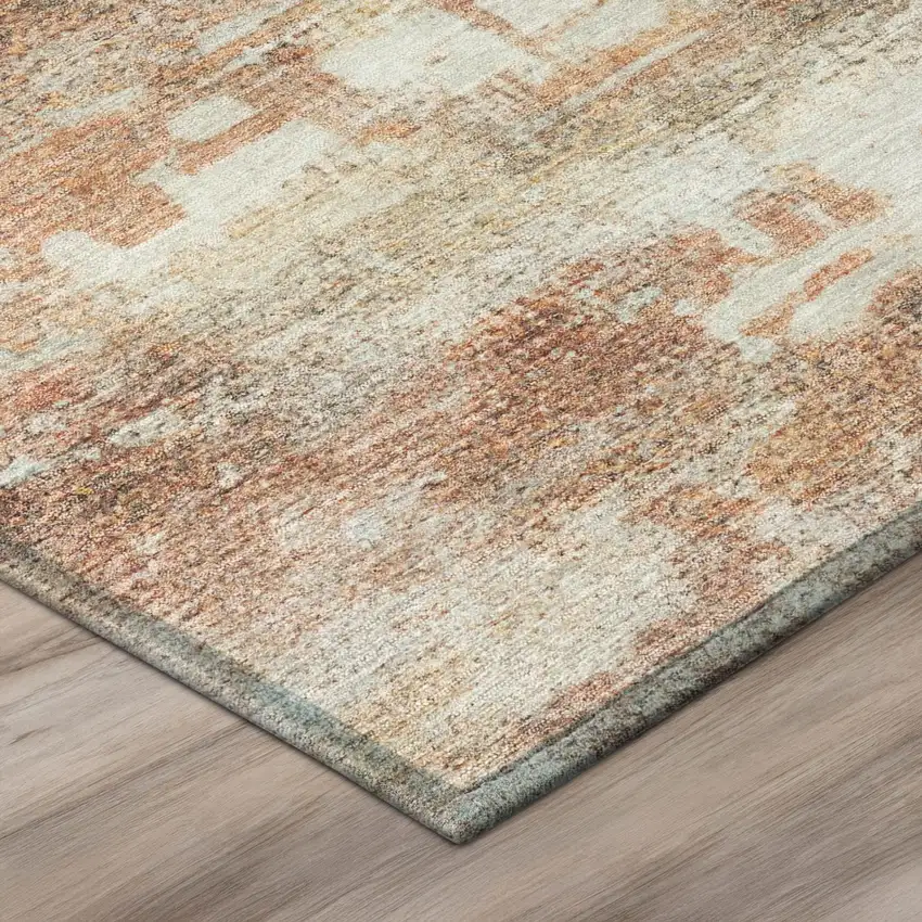 8' Pink And Tan Round Abstract Washable Indoor Outdoor Area Rug Photo 5