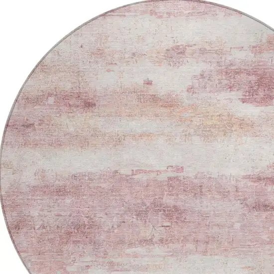 8' Pink And Tan Round Abstract Washable Indoor Outdoor Area Rug Photo 9
