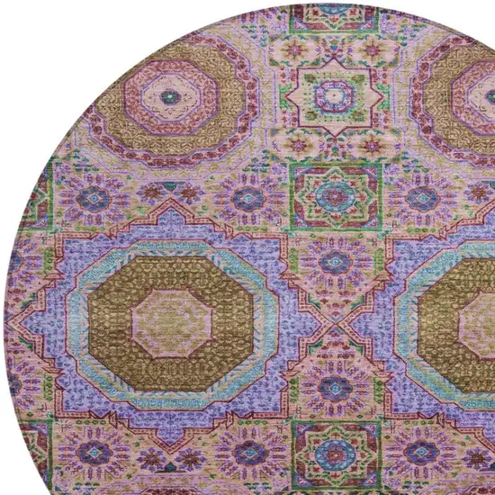 8' Pink And Teal Blue Round Medallion Washable Indoor Outdoor Area Rug Photo 4