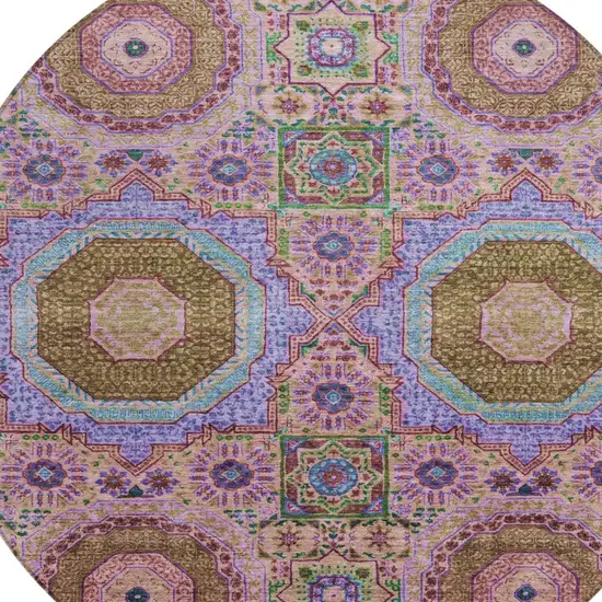 8' Pink And Teal Blue Round Medallion Washable Indoor Outdoor Area Rug Photo 8