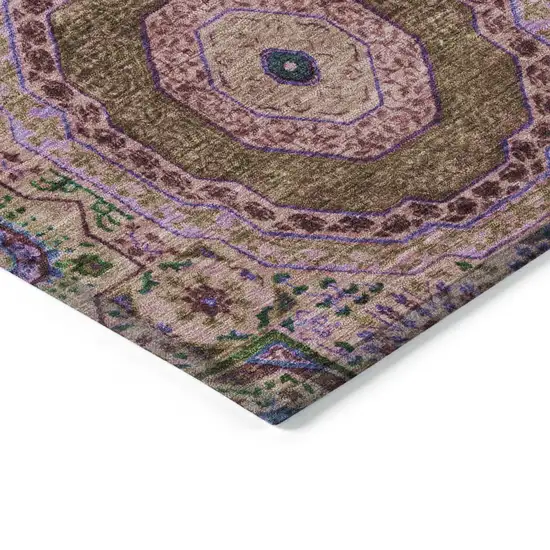 8' Pink And Teal Blue Round Medallion Washable Indoor Outdoor Area Rug Photo 7