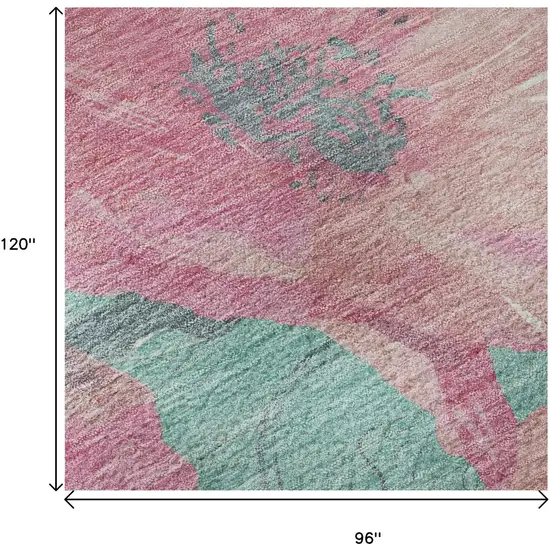 8' Pink And Teal Floral Washable Area Rug With UV Protection Photo 9