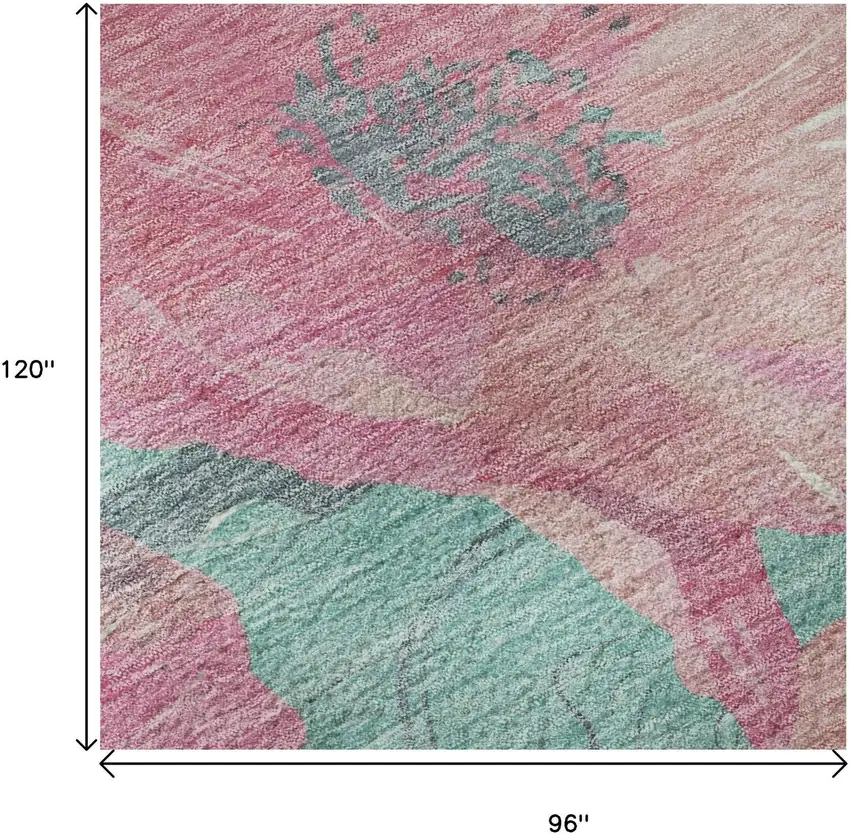 8' Pink And Teal Floral Washable Area Rug With UV Protection Photo 9