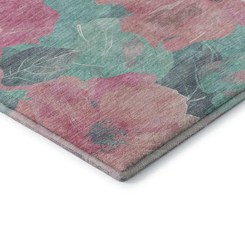 8' Pink And Teal Floral Washable Area Rug With UV Protection Photo 7