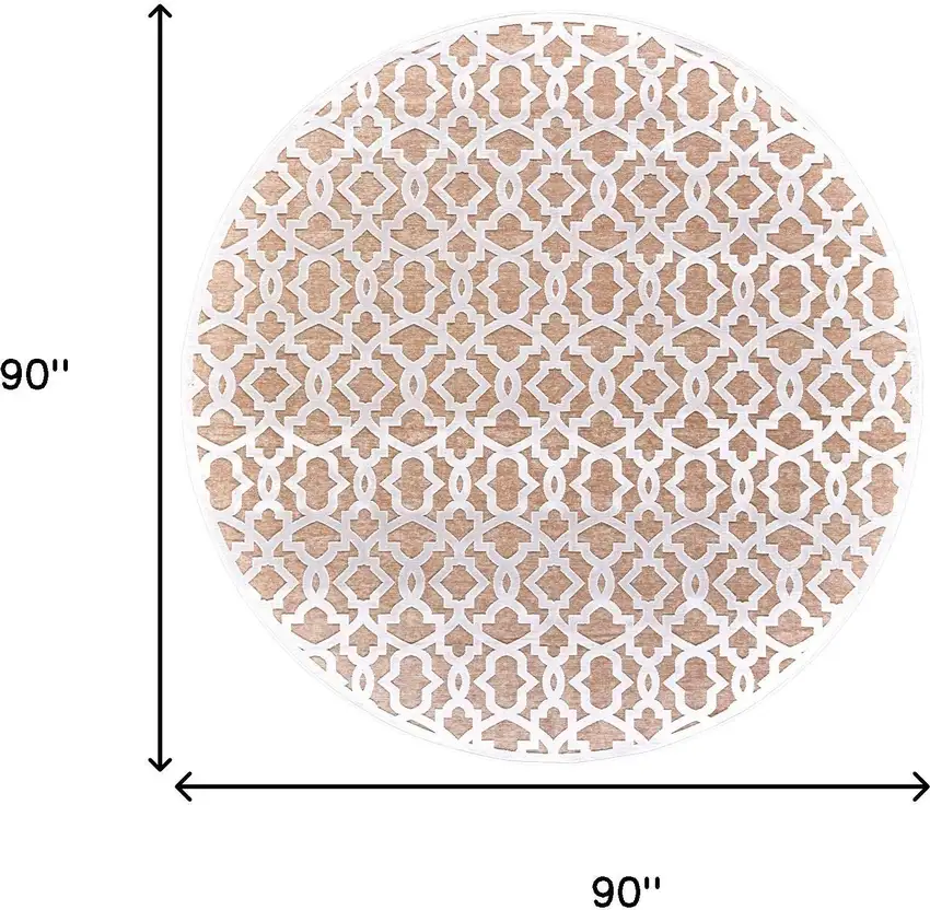 7' Pink And White Geometric Round Rug Photo 8
