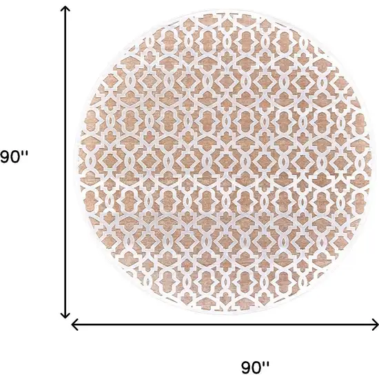 7' Pink And White Geometric Round Rug Photo 8