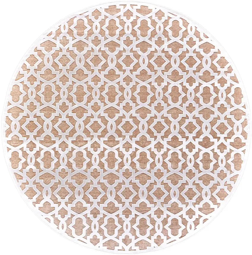 7' Pink And White Geometric Round Rug Photo 2