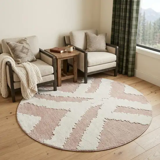 7' Pink And White Round Rug Photo 1