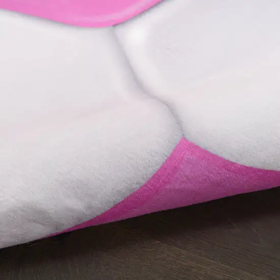 5' Pink And White Soccer Youthful Washable Round Rug Photo 9