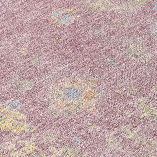 8' Pink Beige And Gray Round Floral Washable Indoor Outdoor Area Rug Photo 8