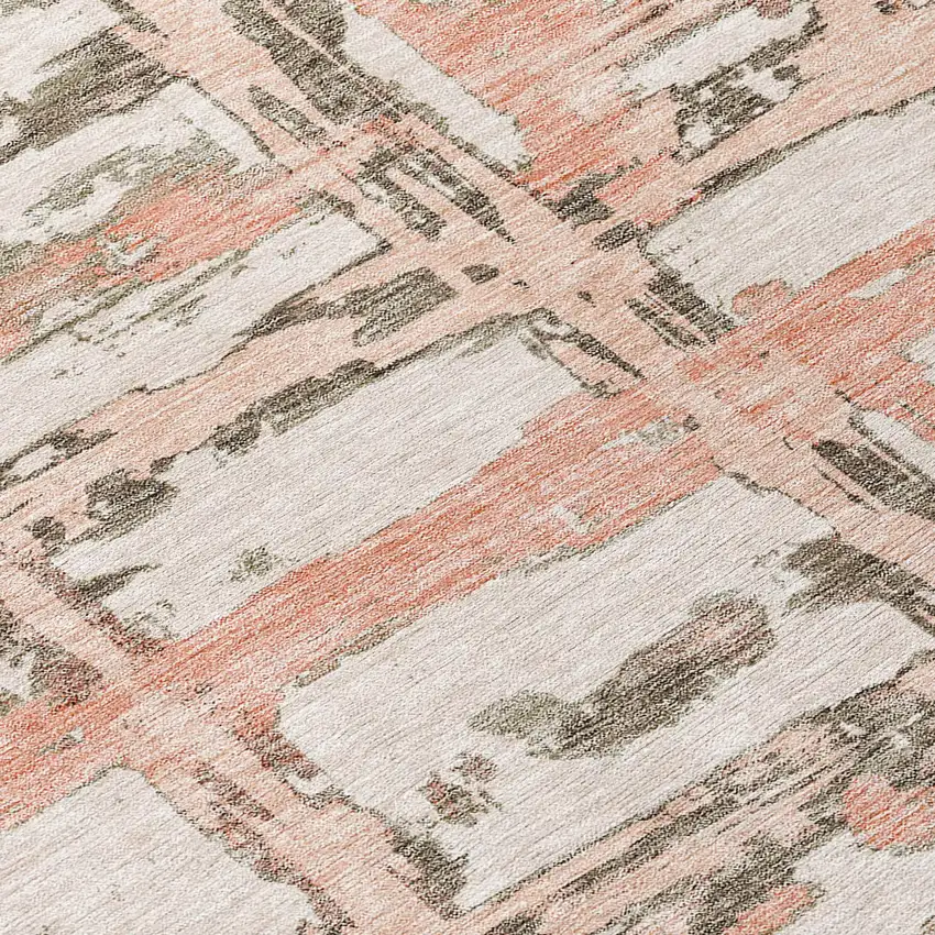 8' Pink Beige And Taupe Round Striped Washable Indoor Outdoor Area Rug Photo 4