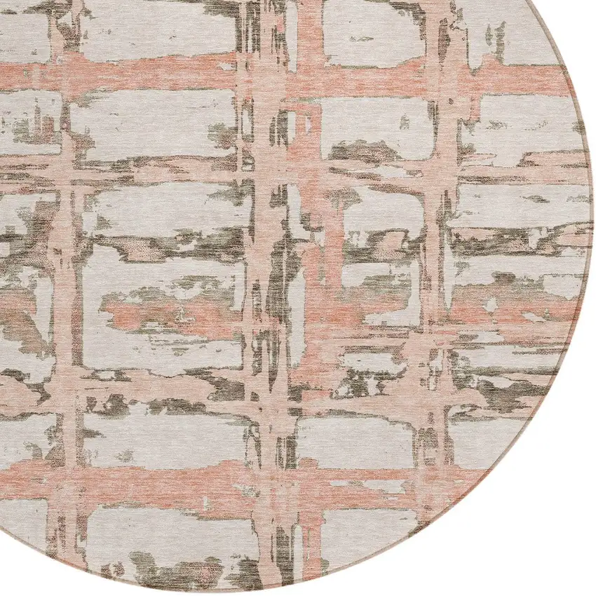 8' Pink Beige And Taupe Round Striped Washable Indoor Outdoor Area Rug Photo 5
