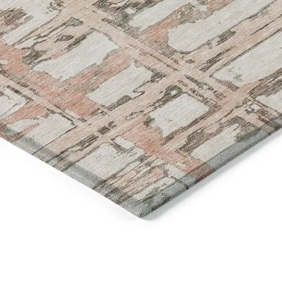 8' Pink Beige And Taupe Round Striped Washable Indoor Outdoor Area Rug Photo 3