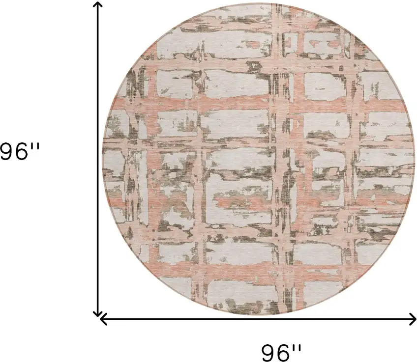 8' Pink Beige And Taupe Round Striped Washable Indoor Outdoor Area Rug Photo 9