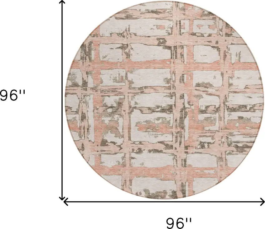 8' Pink Beige And Taupe Round Striped Washable Indoor Outdoor Area Rug Photo 9