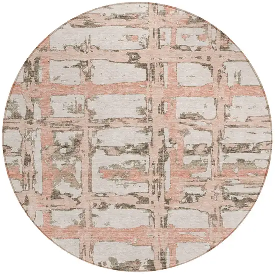 8' Pink Beige And Taupe Round Striped Washable Indoor Outdoor Area Rug Photo 6