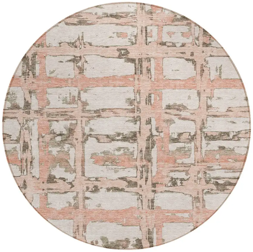 8' Pink Beige And Taupe Round Striped Washable Indoor Outdoor Area Rug Photo 6