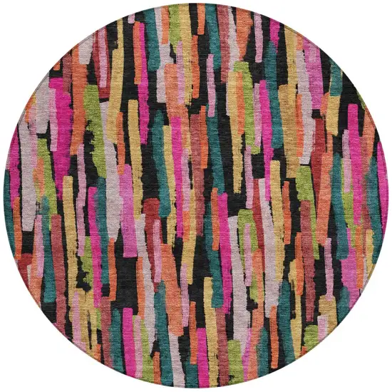 8' Pink Black And Green Round Striped Washable Indoor Outdoor Area Rug Photo 7