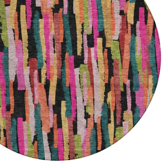 8' Pink Black And Green Round Striped Washable Indoor Outdoor Area Rug Photo 6