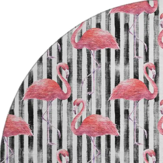 8' Pink Black And White Geometric Washable Round Rug With UV Protection Photo 4