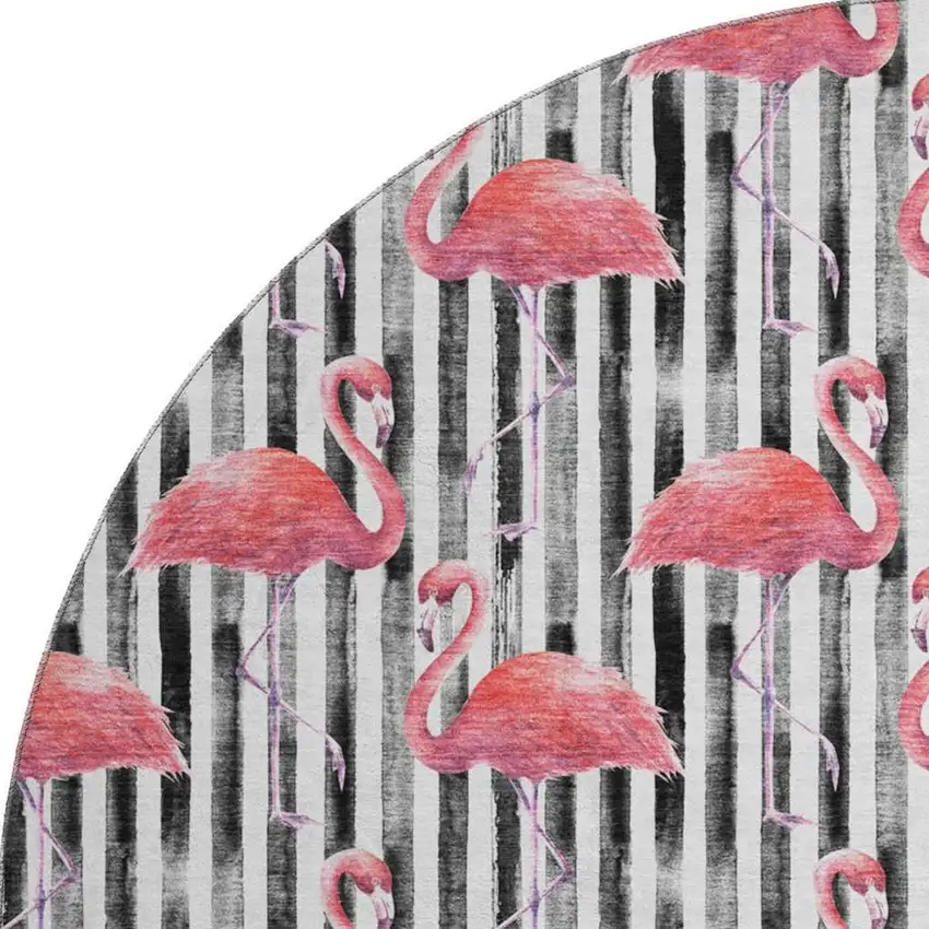 8' Pink Black And White Geometric Washable Round Rug With UV Protection Photo 4