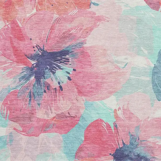 8' Pink Blue And Ivory Floral Washable Area Rug With UV Protection Photo 2