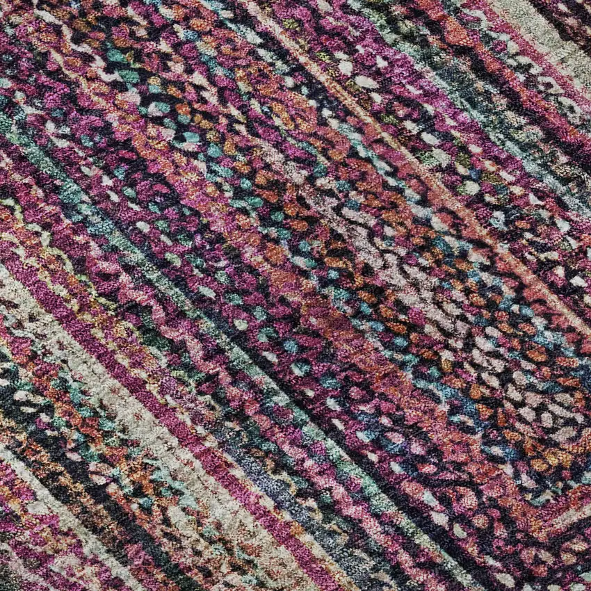 8' Pink Blue And Orange Geometric Washable Round Rug With UV Protection Photo 8