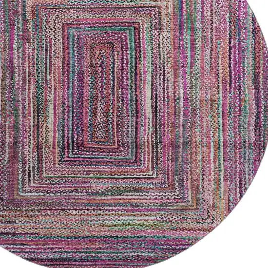 8' Pink Blue And Orange Geometric Washable Round Rug With UV Protection Photo 2