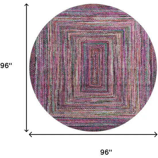 8' Pink Blue And Orange Geometric Washable Round Rug With UV Protection Photo 9