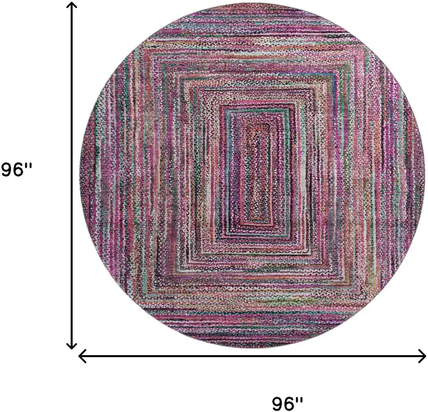 8' Pink Blue And Orange Geometric Washable Round Rug With UV Protection Photo 9