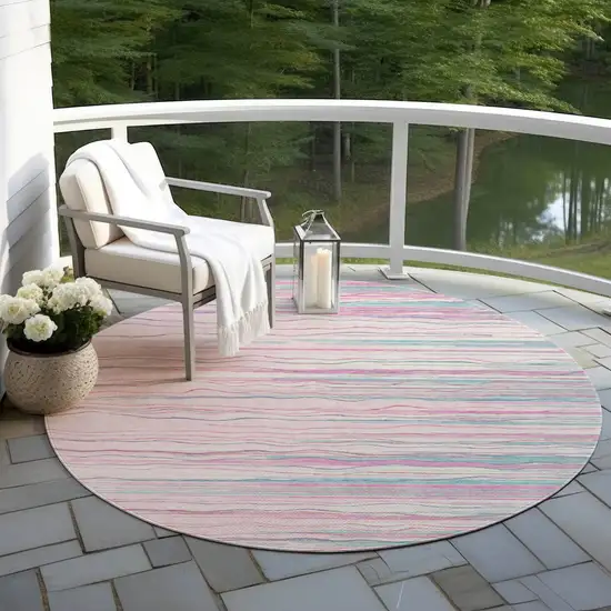 8' Pink Blue And Purple Round Striped Washable Indoor Outdoor Area Rug Photo 7