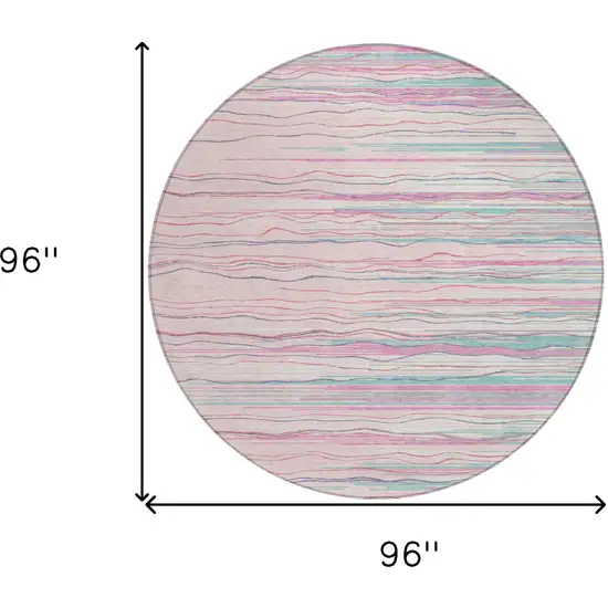 8' Pink Blue And Purple Round Striped Washable Indoor Outdoor Area Rug Photo 3