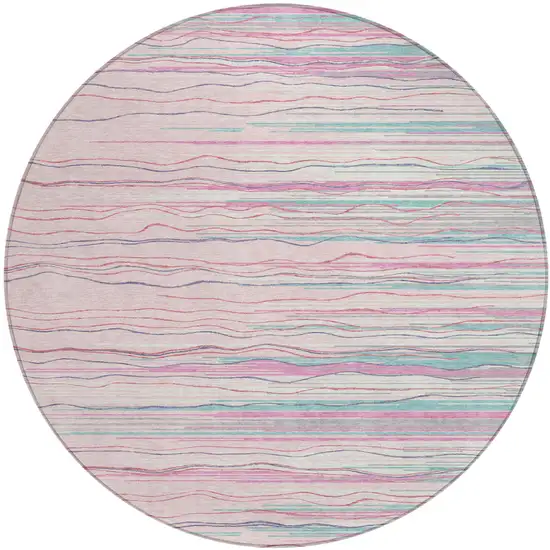 8' Pink Blue And Purple Round Striped Washable Indoor Outdoor Area Rug Photo 2
