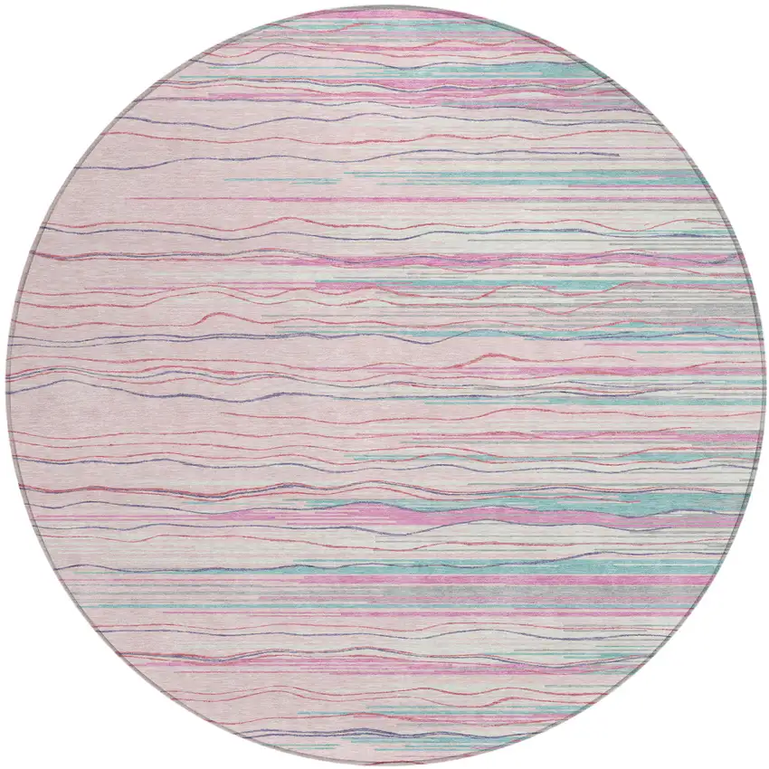 8' Pink Blue And Purple Round Striped Washable Indoor Outdoor Area Rug Photo 2