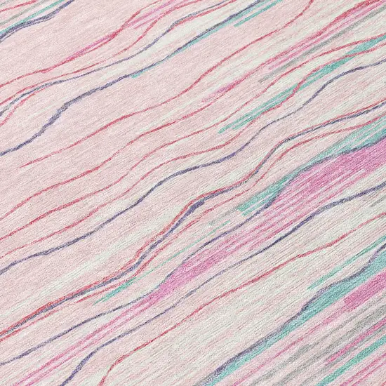 8' Pink Blue And Purple Round Striped Washable Indoor Outdoor Area Rug Photo 4