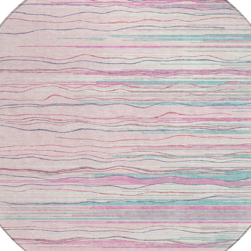 8' Pink Blue And Purple Round Striped Washable Indoor Outdoor Area Rug Photo 5