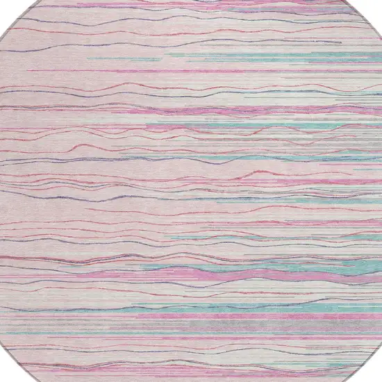 8' Pink Blue And Purple Round Striped Washable Indoor Outdoor Area Rug Photo 5