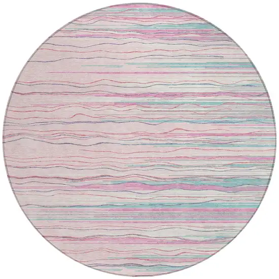 8' Pink Blue And Purple Round Striped Washable Indoor Outdoor Area Rug Photo 6