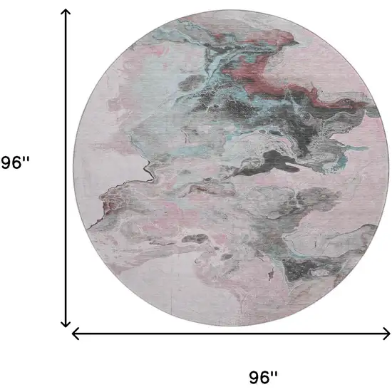 8' Pink Blue And Silver Abstract Washable Round Rug With UV Protection Photo 9