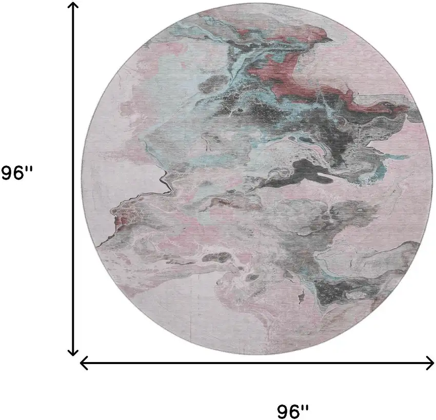 8' Pink Blue And Silver Abstract Washable Round Rug With UV Protection Photo 9