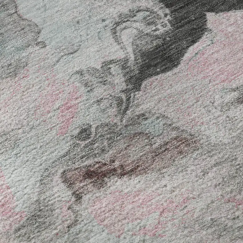 8' Pink Blue And Silver Abstract Washable Round Rug With UV Protection Photo 8