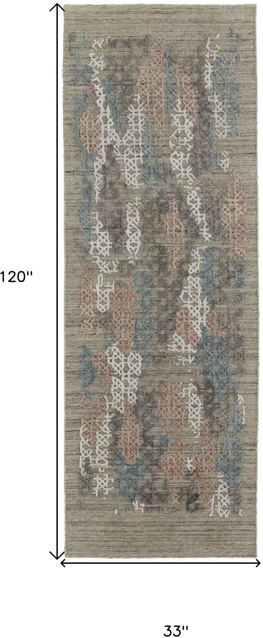 10' Pink Blue And Taupe Abstract Hand Woven Runner Rug Photo 7