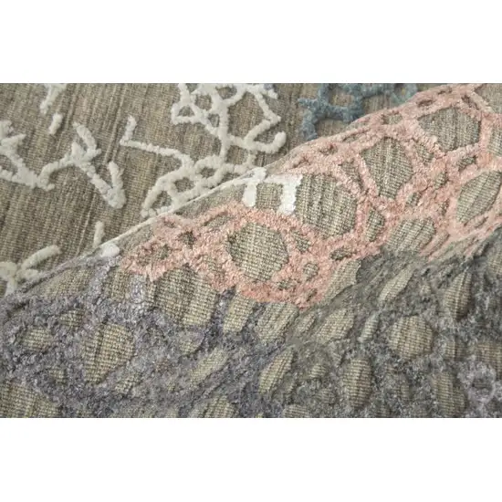 10' Pink Blue And Taupe Abstract Hand Woven Runner Rug Photo 5